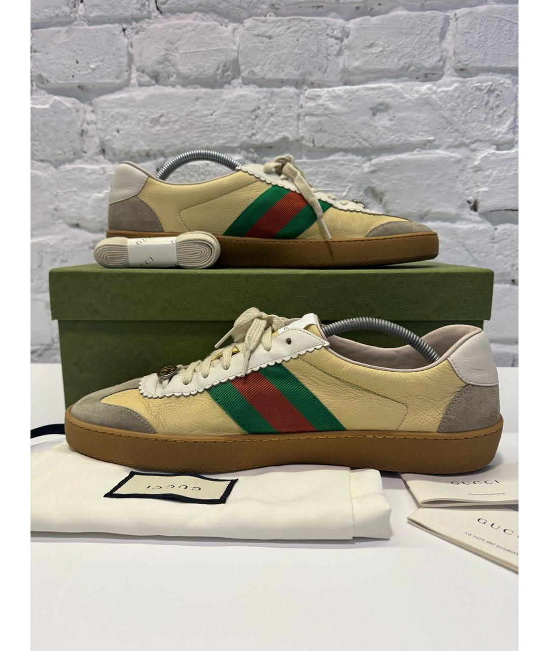 GUCCI Бежевые кожаные низкие кроссовки / кеды, фото 2