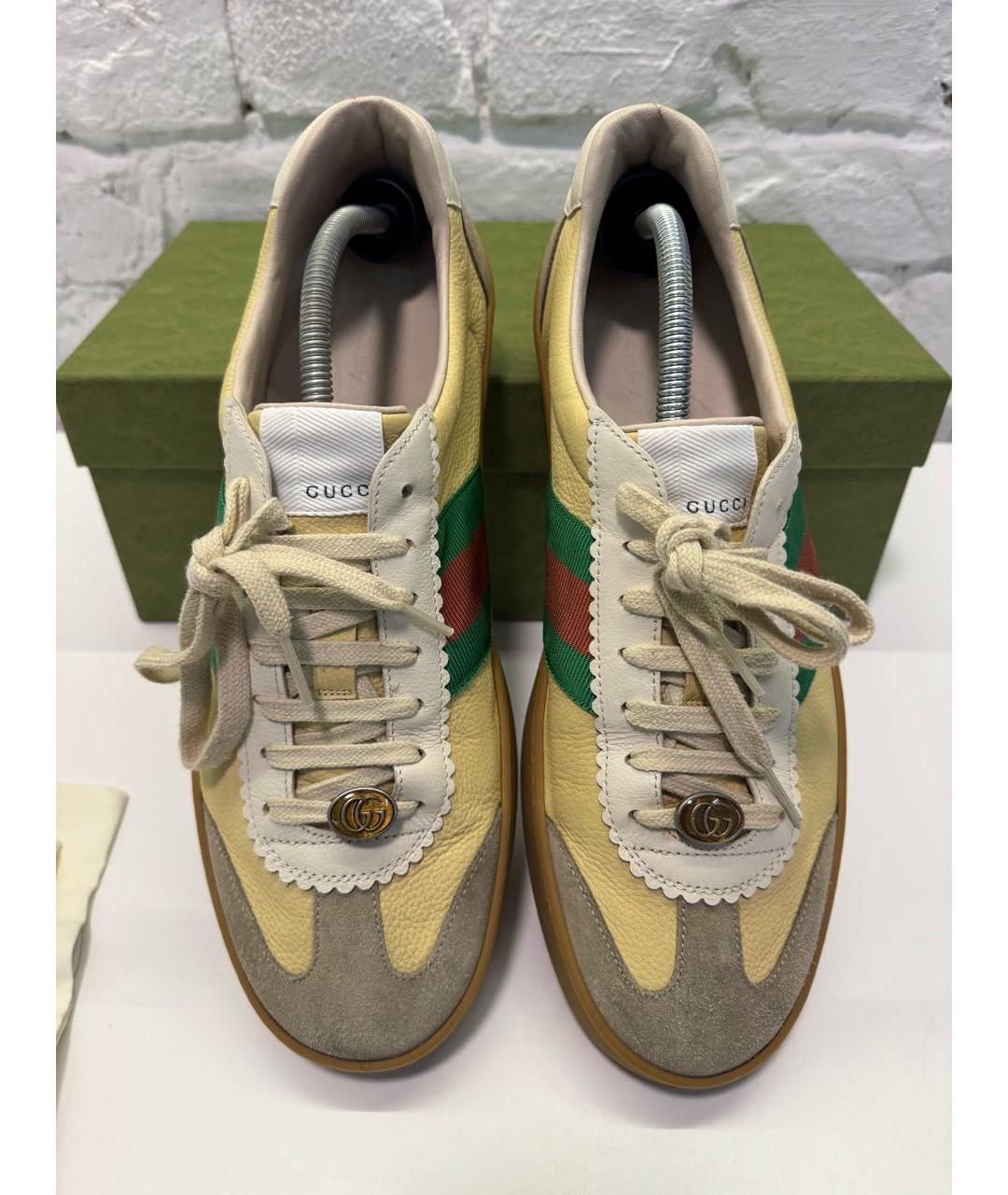 GUCCI Бежевые кожаные низкие кроссовки / кеды, фото 3