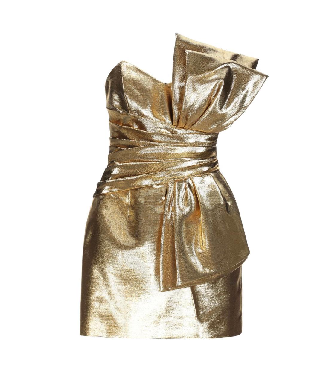 SAINT LAURENT Золотое хлопковое коктейльное платье, фото 3