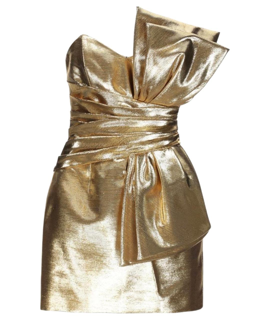 SAINT LAURENT Золотое хлопковое коктейльное платье, фото 1