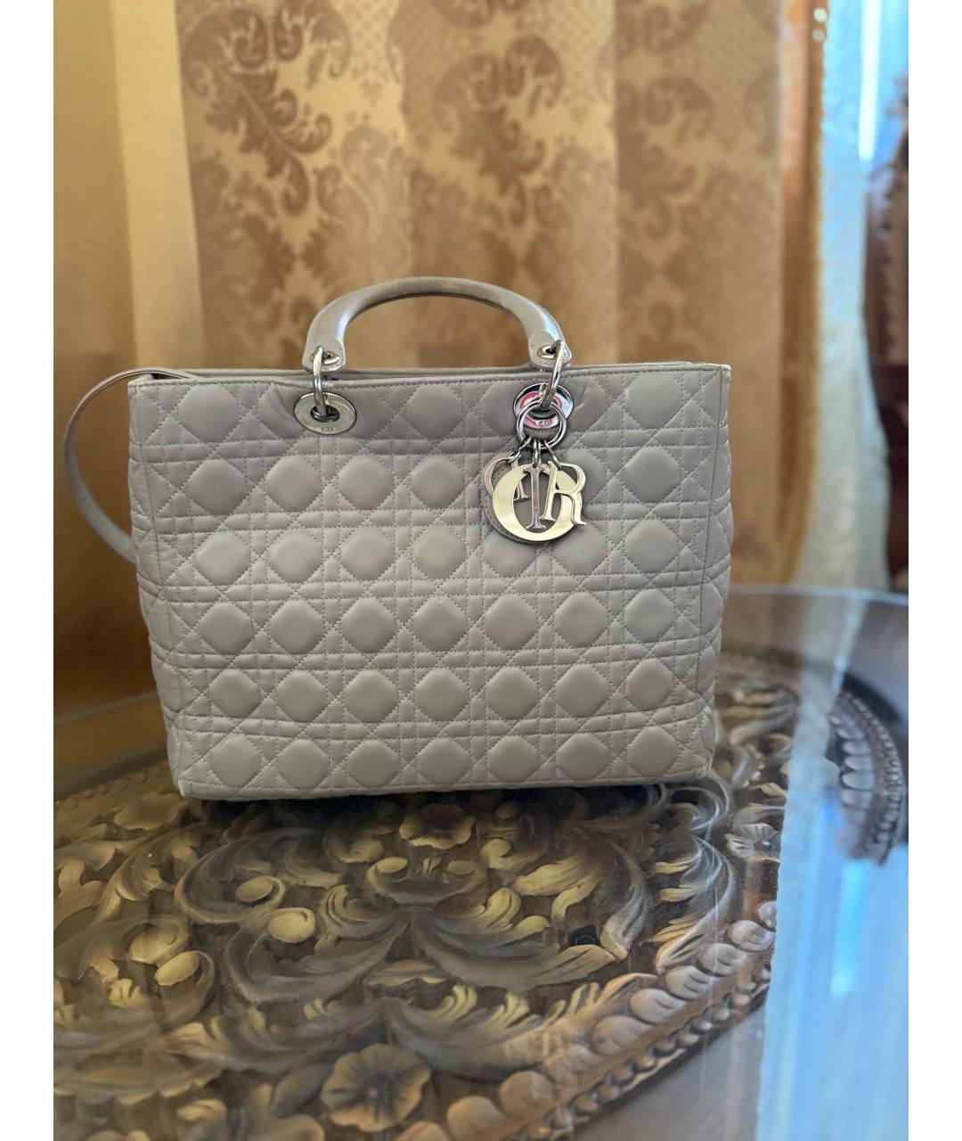 CHRISTIAN DIOR Серая кожаная сумка тоут, фото 8
