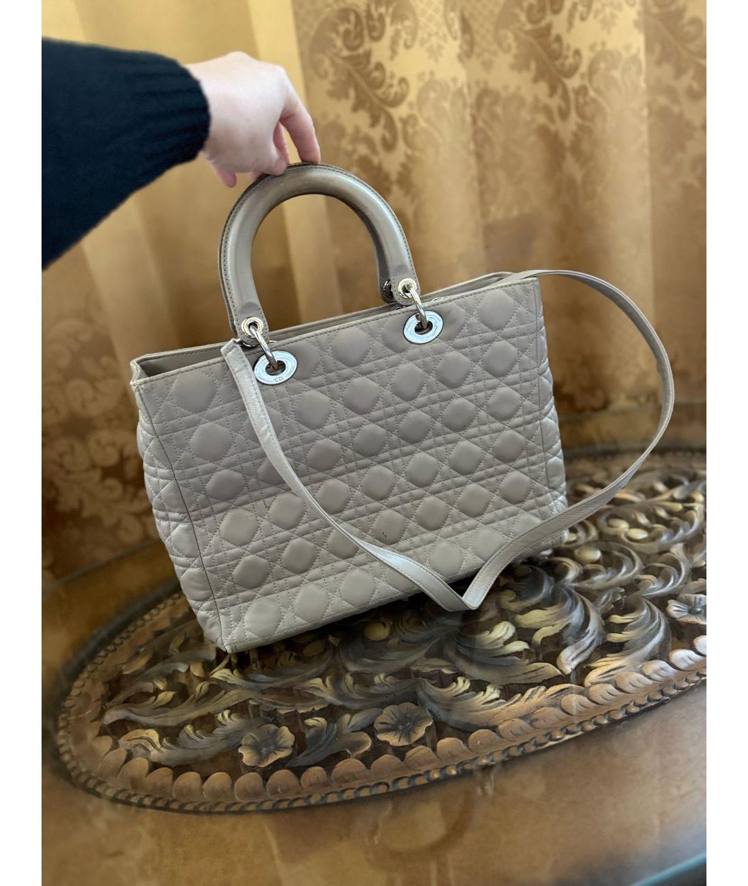 CHRISTIAN DIOR Серая кожаная сумка тоут, фото 2