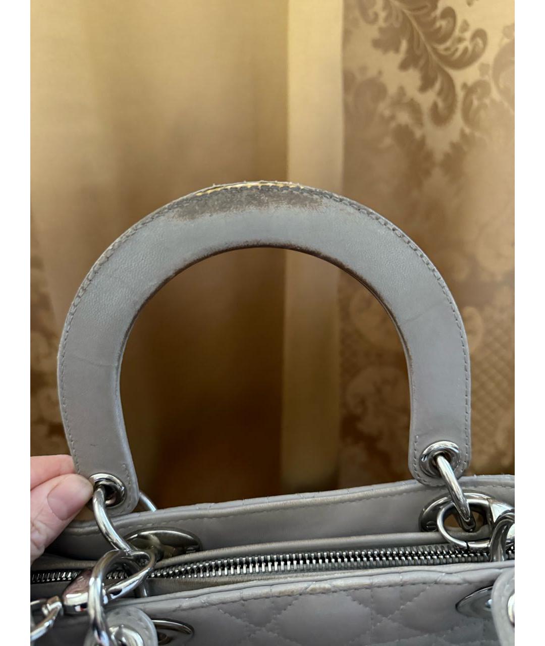 CHRISTIAN DIOR Серая кожаная сумка тоут, фото 3