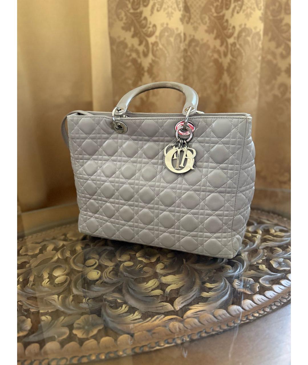 CHRISTIAN DIOR Серая кожаная сумка тоут, фото 4