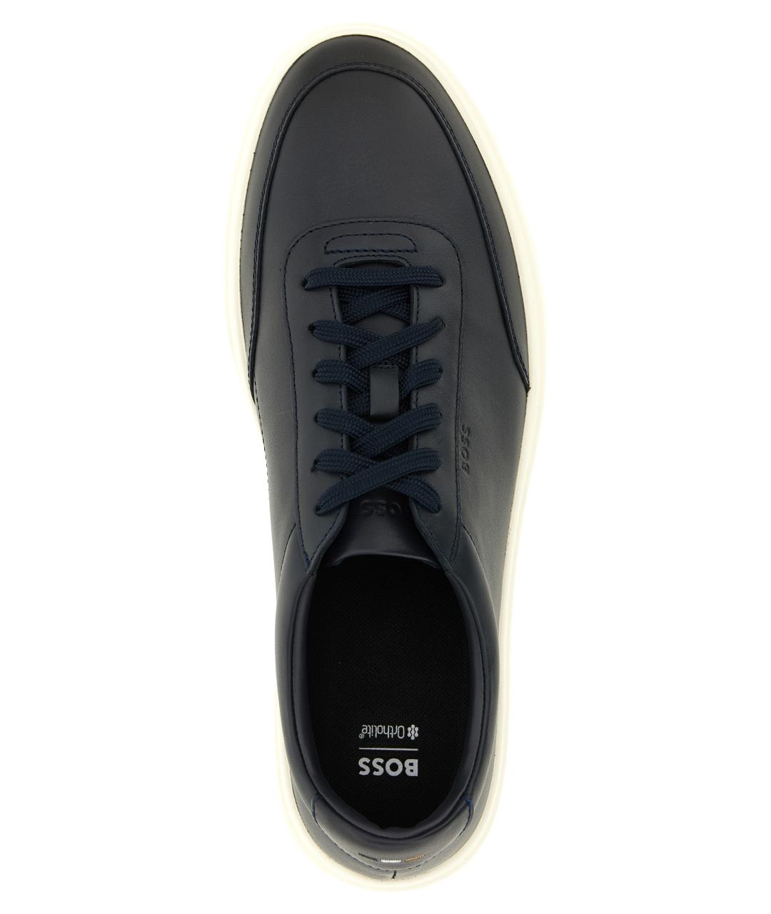 HUGO BOSS Темно-синие кожаные низкие кроссовки / кеды, фото 4