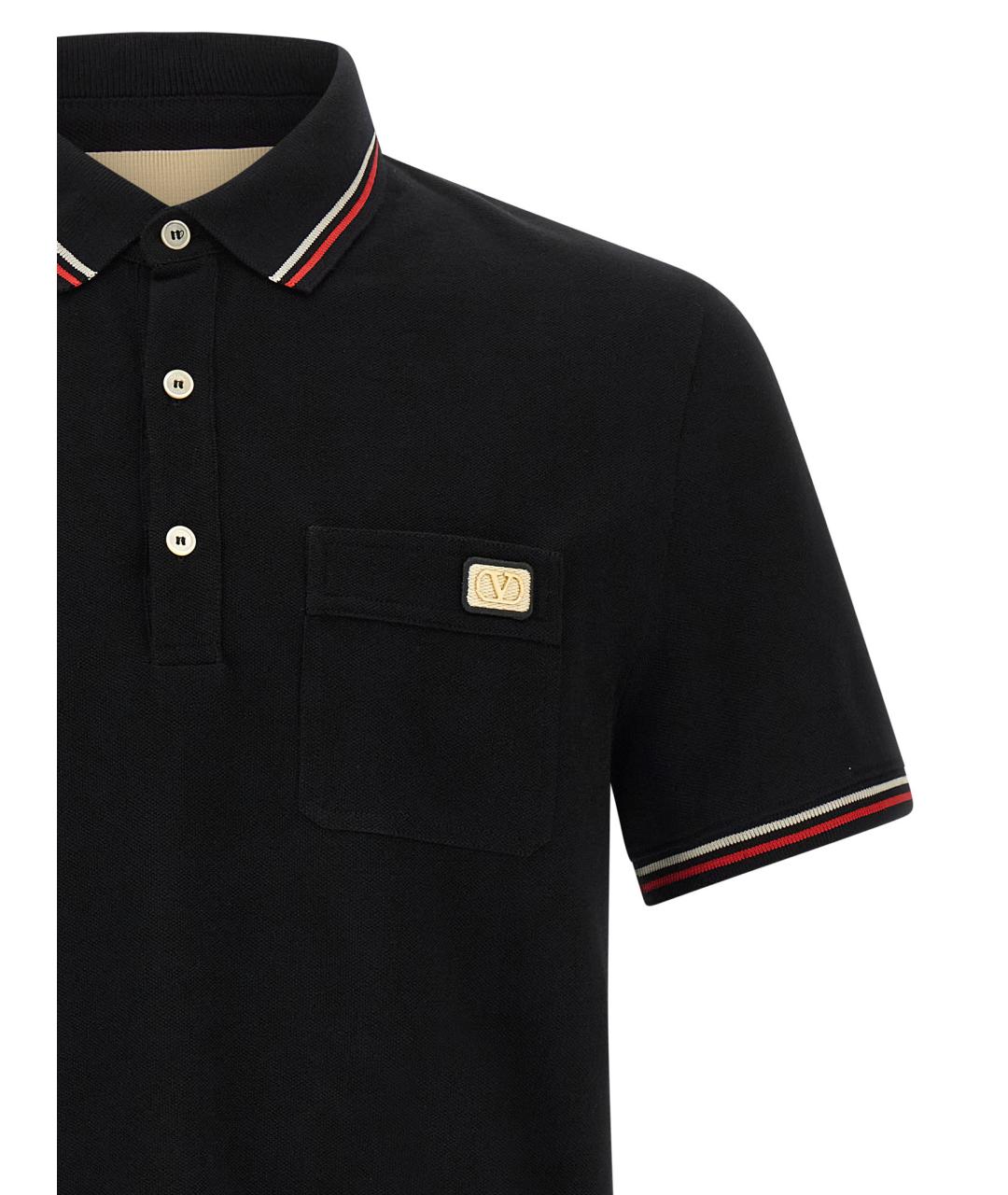 VALENTINO Черное хлопковое поло с коротким рукавом, фото 3