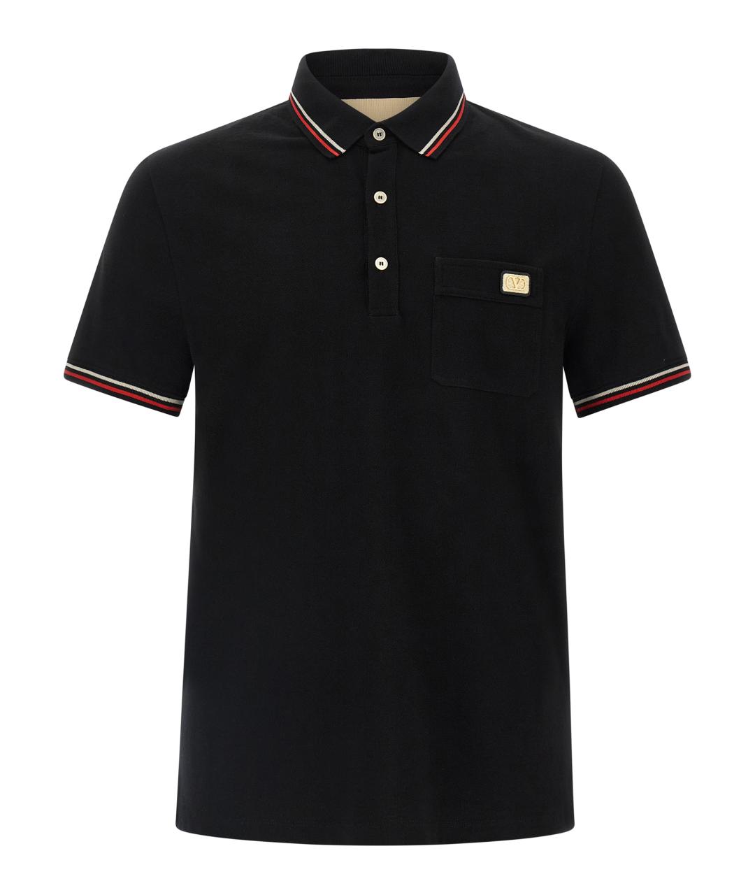 VALENTINO Черное хлопковое поло с коротким рукавом, фото 1