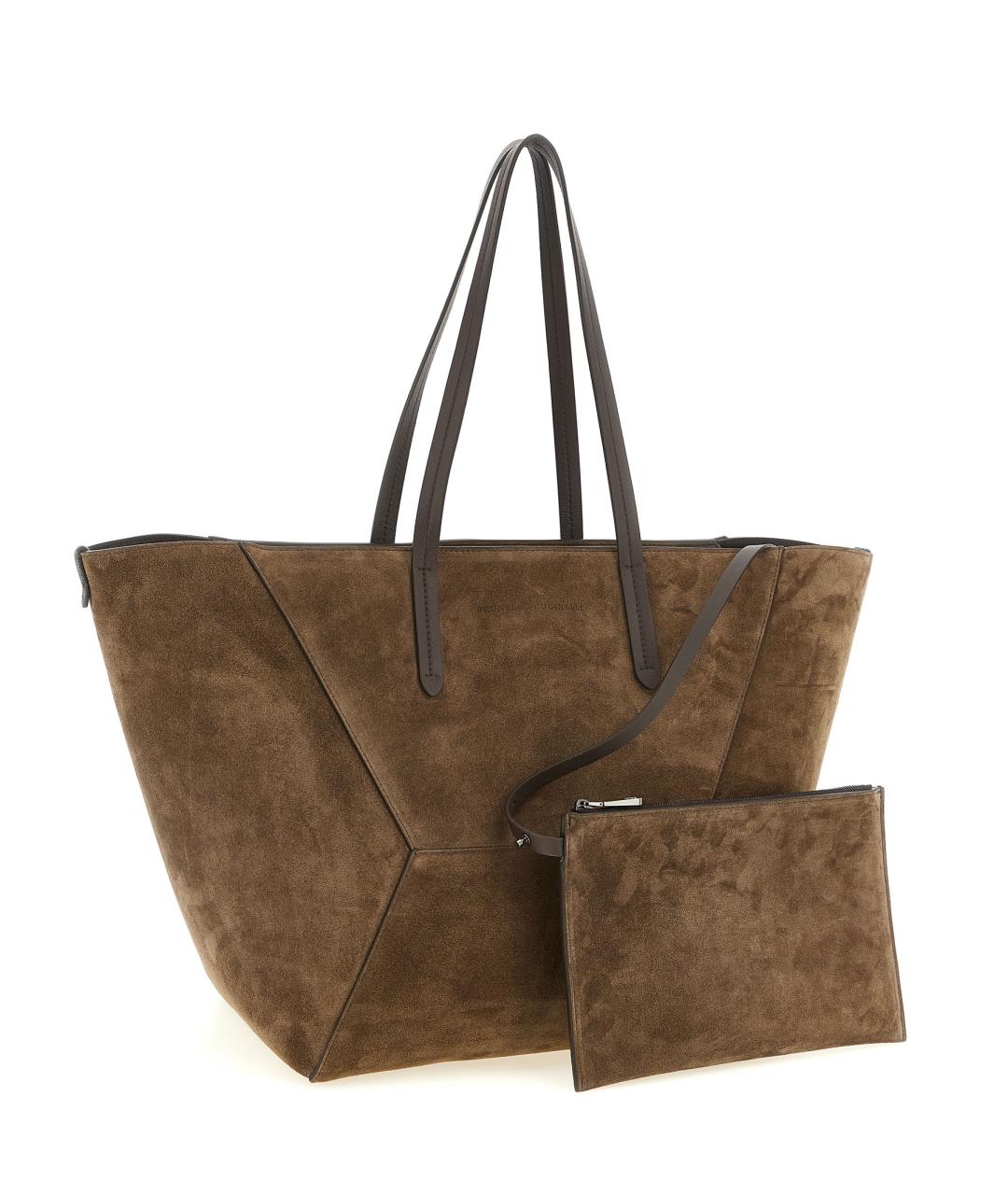 BRUNELLO CUCINELLI Коричневая замшевая сумка тоут, фото 3