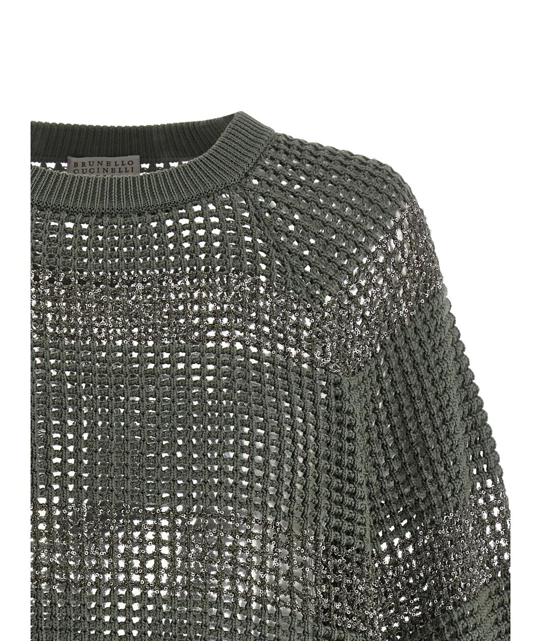 BRUNELLO CUCINELLI Зеленый хлопковый джемпер / свитер, фото 3