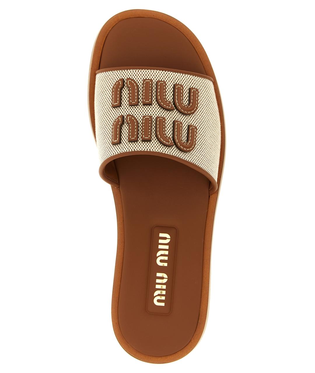 MIU MIU Коричневые текстильные шлепанцы, фото 3