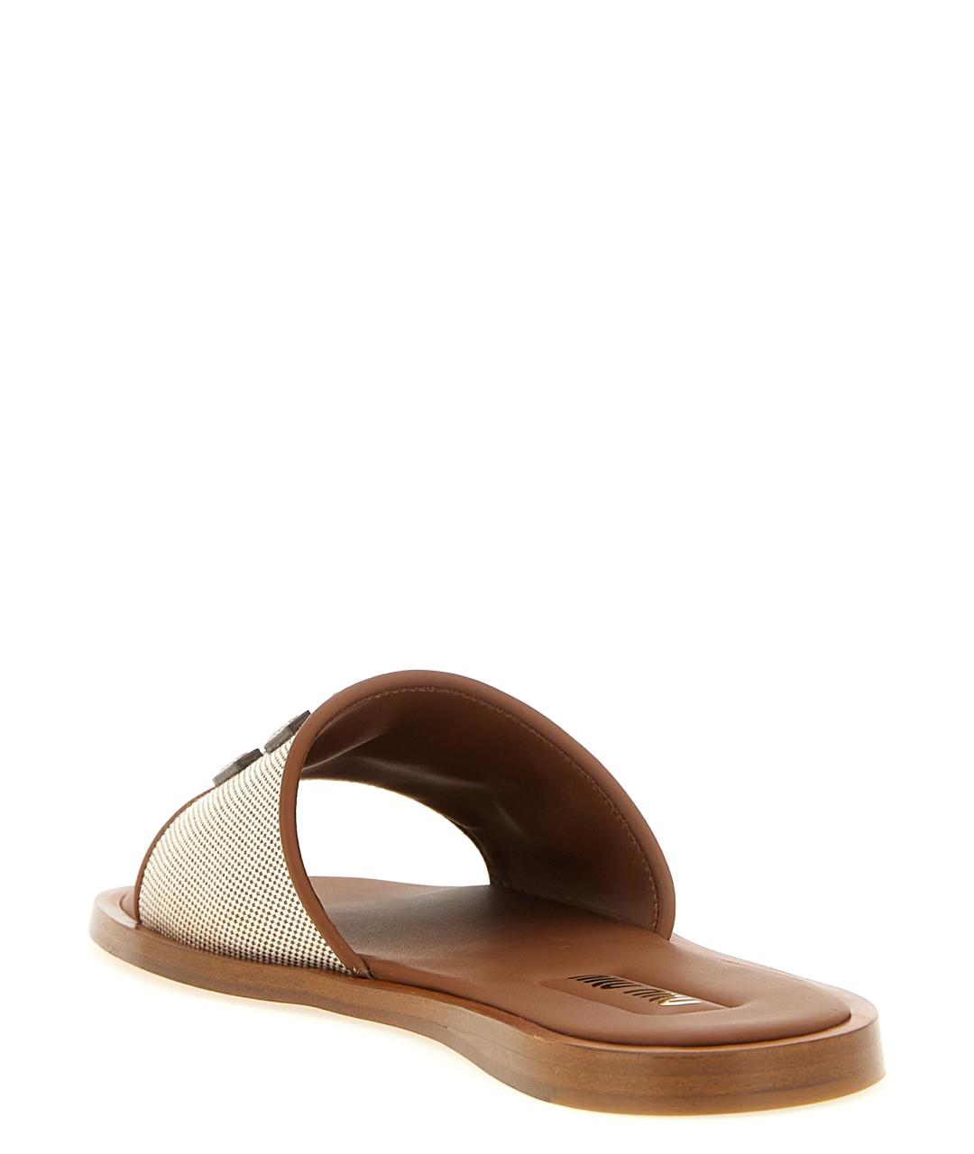 MIU MIU Коричневые текстильные шлепанцы, фото 2