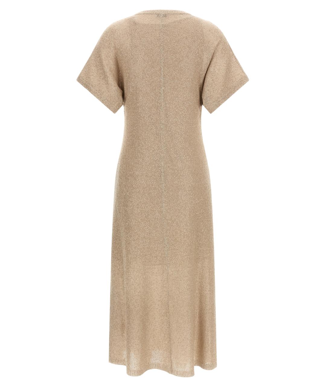 BRUNELLO CUCINELLI Бежевое льняное повседневное платье, фото 2