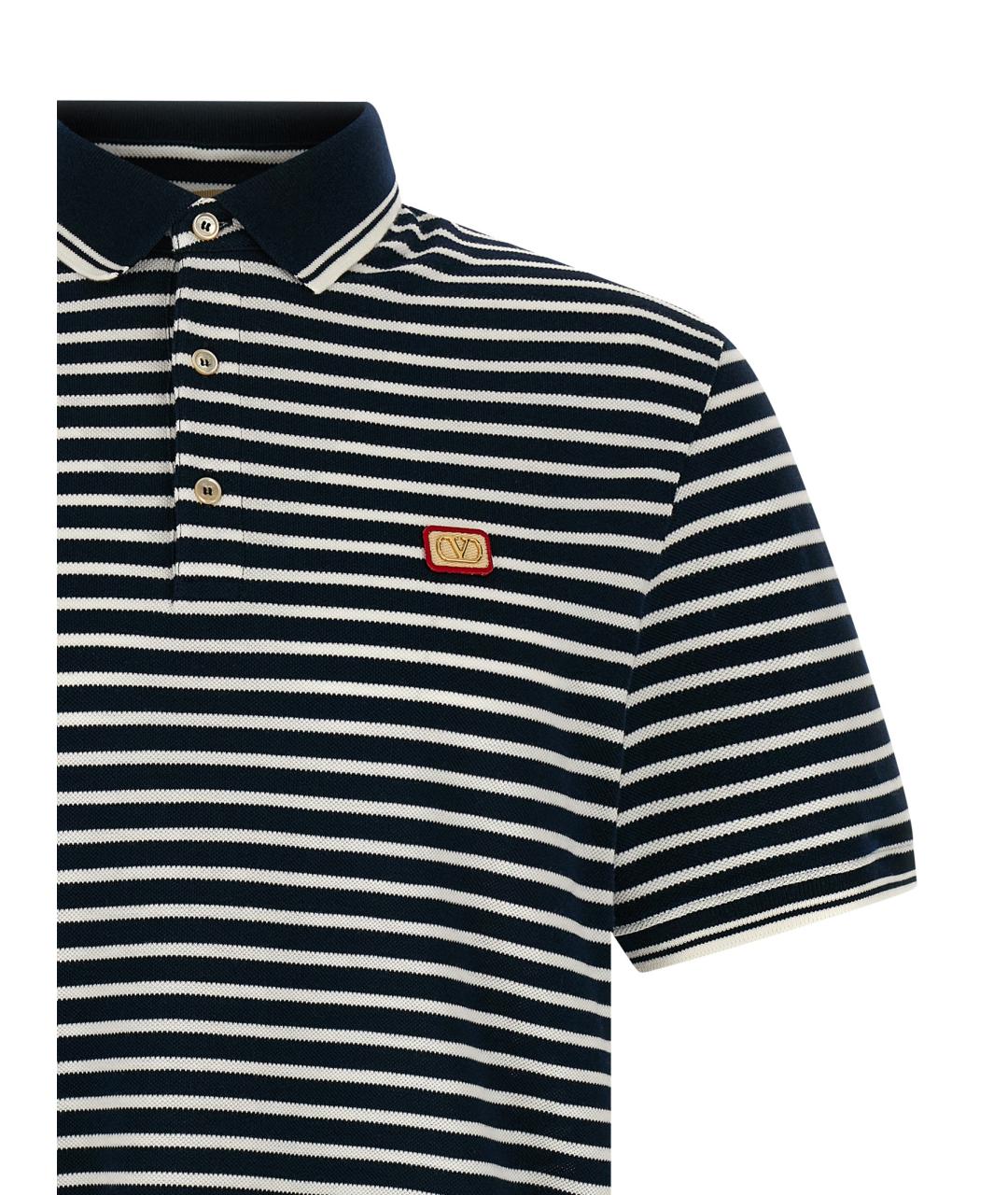 VALENTINO Синее хлопковое поло с коротким рукавом, фото 3