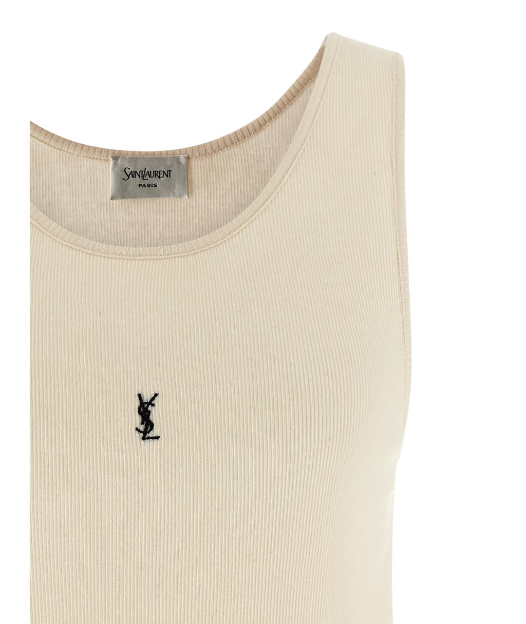 SAINT LAURENT Бежевая хлопковая майка, фото 3