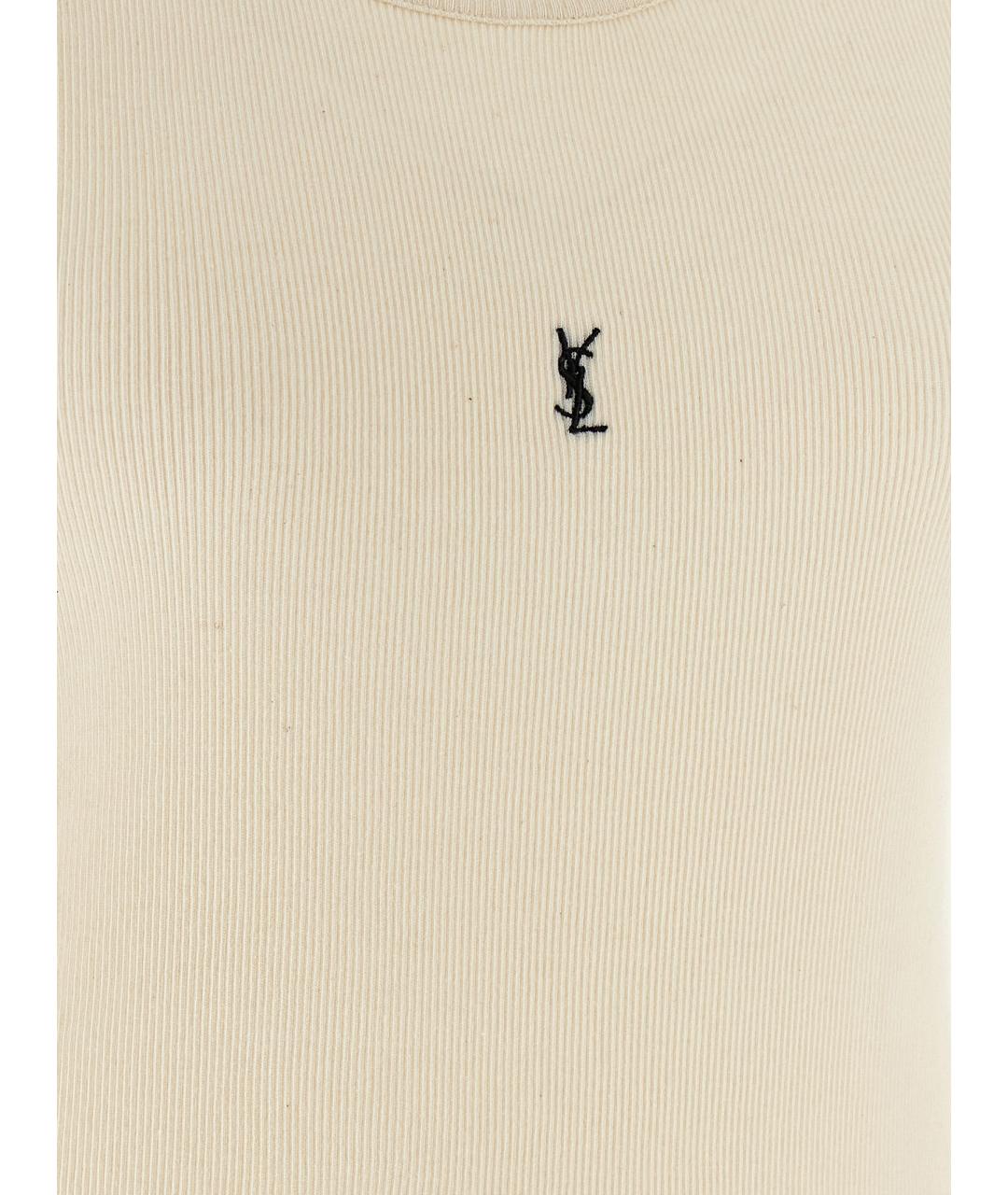 SAINT LAURENT Бежевая хлопковая майка, фото 4