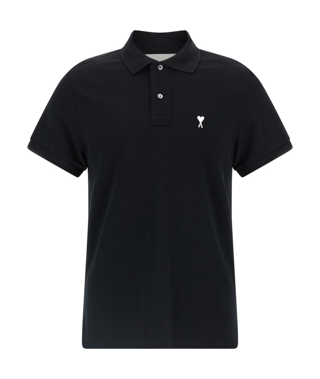 Ami Paris Черное хлопковое поло с коротким рукавом, фото 1