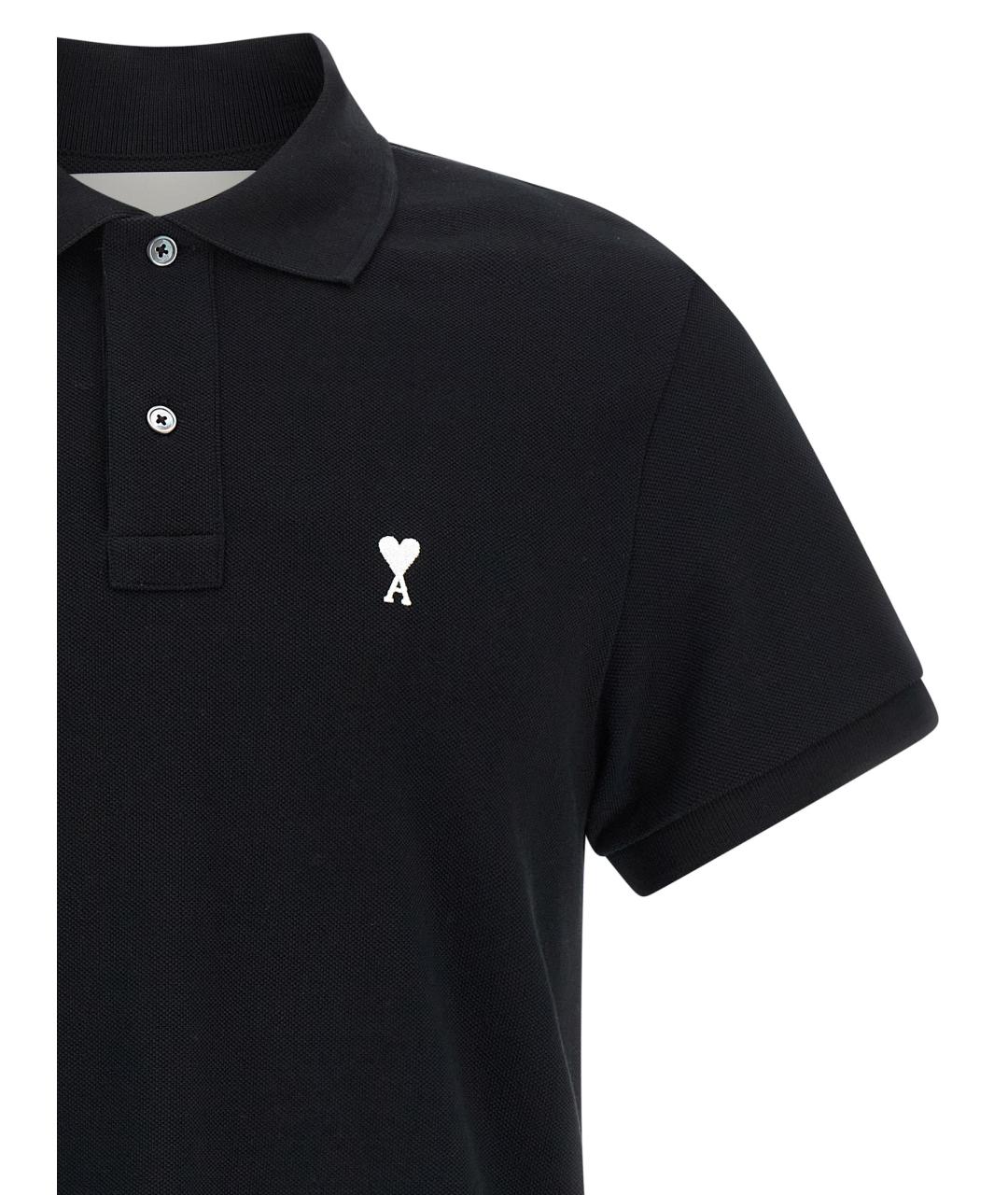 Ami Paris Черное хлопковое поло с коротким рукавом, фото 3
