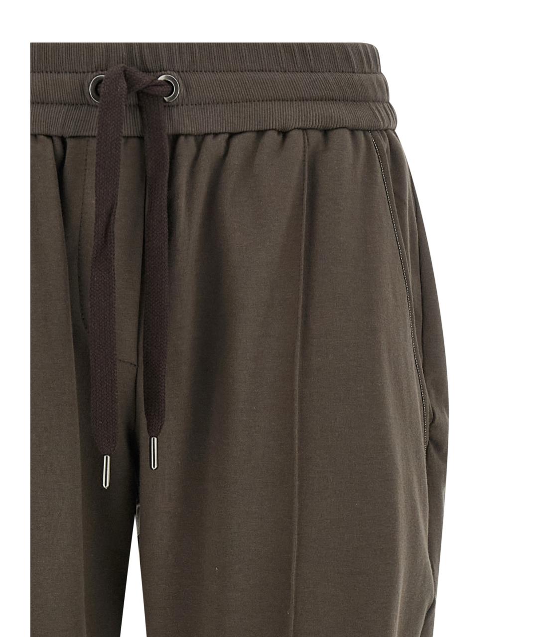 BRUNELLO CUCINELLI Коричневые хлопковые прямые брюки, фото 3