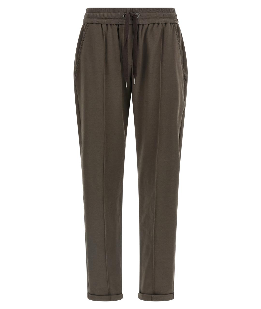 BRUNELLO CUCINELLI Коричневые хлопковые прямые брюки, фото 1