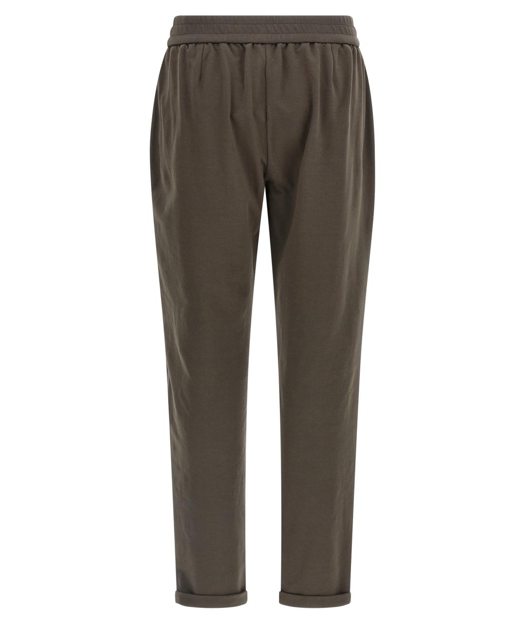 BRUNELLO CUCINELLI Коричневые хлопковые прямые брюки, фото 2