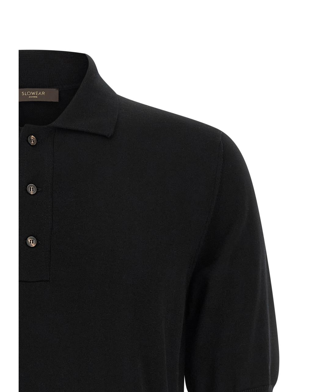 ZANONE Черное хлопковое поло с коротким рукавом, фото 3