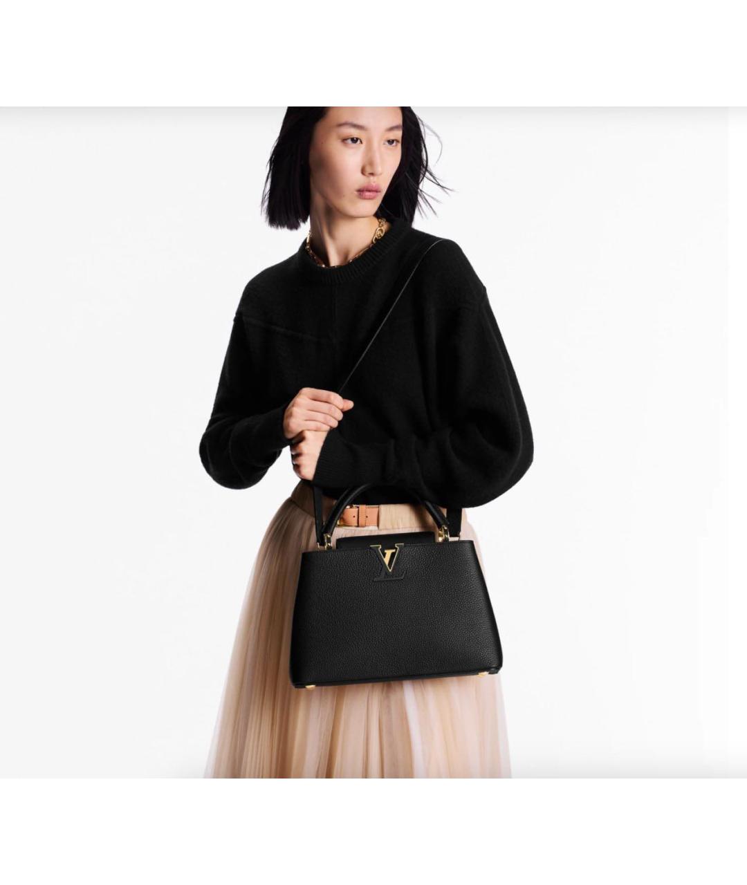 LOUIS VUITTON Черная кожаная сумка с короткими ручками, фото 3