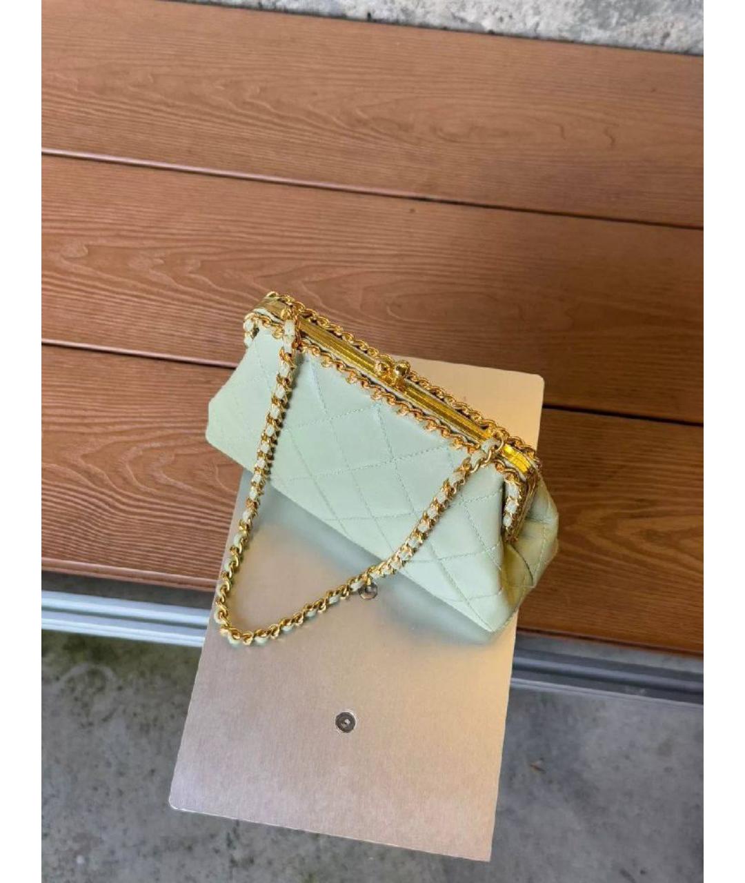CHANEL Салатовая кожаная сумка с короткими ручками, фото 3