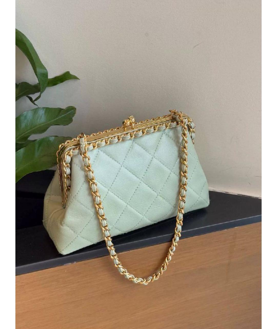 CHANEL Салатовая кожаная сумка с короткими ручками, фото 9