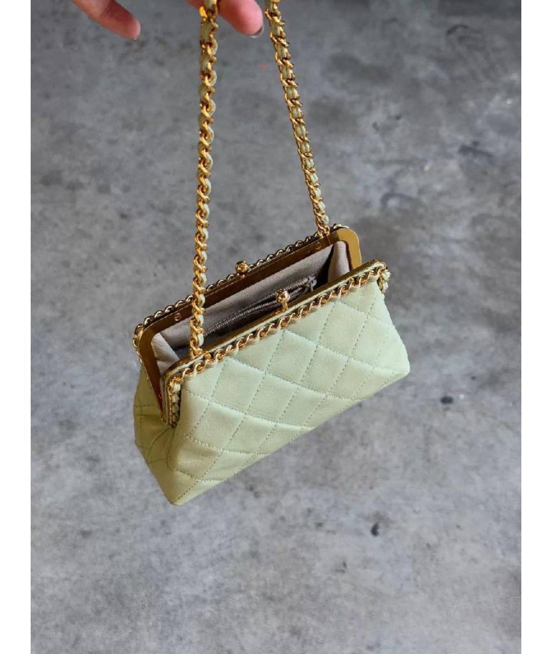 CHANEL Салатовая кожаная сумка с короткими ручками, фото 2