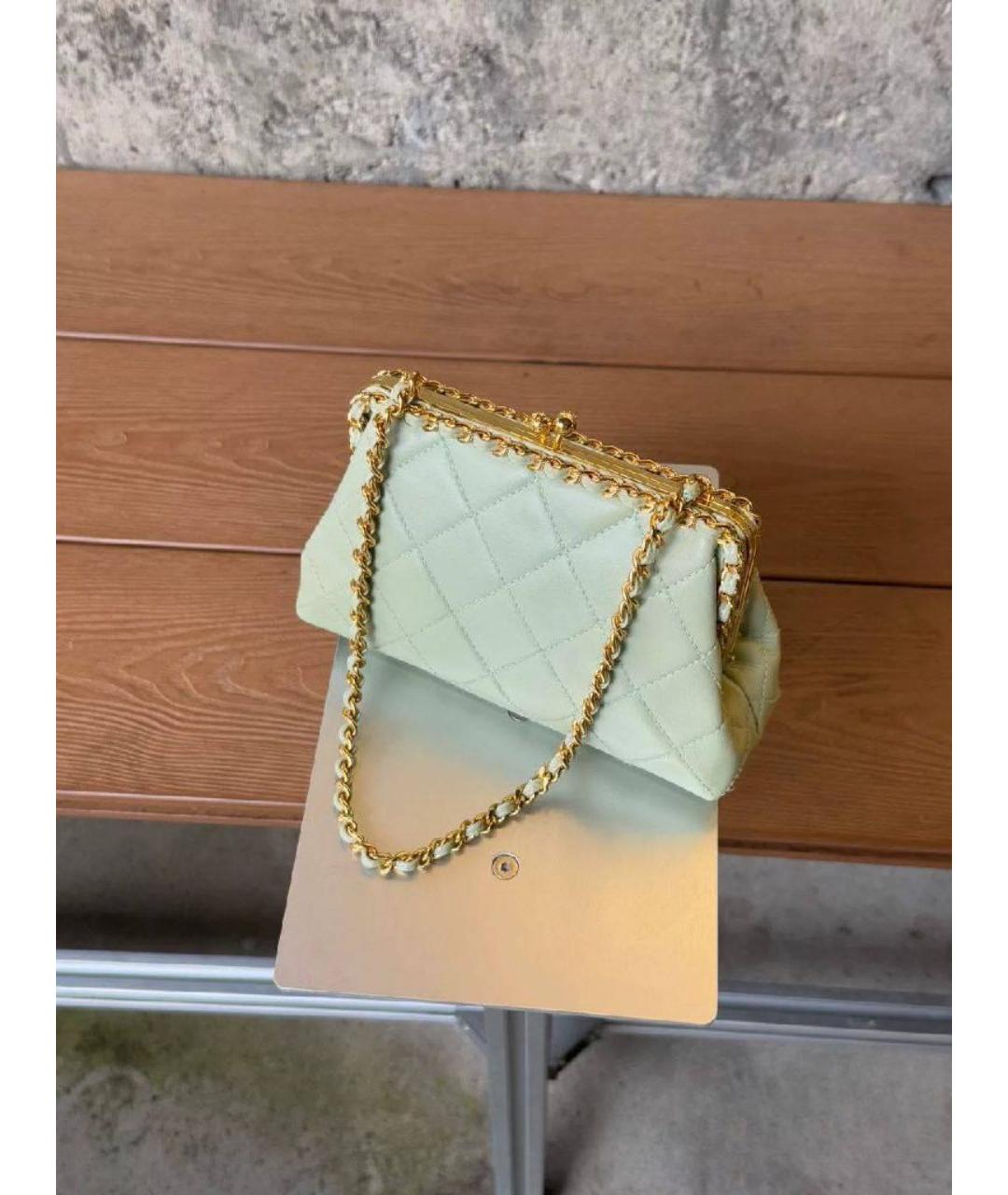 CHANEL Салатовая кожаная сумка с короткими ручками, фото 4