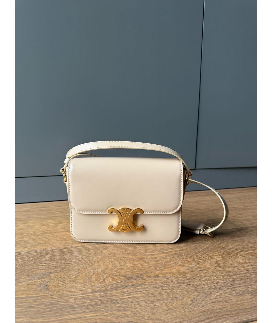 CELINE Бежевая кожаная сумка через плечо, фото 5