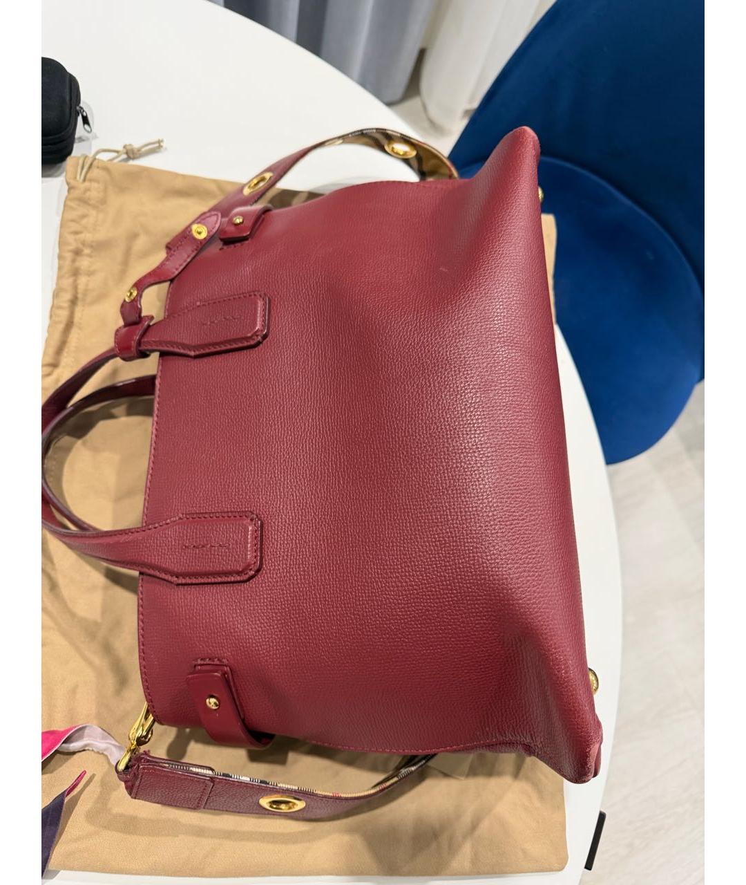 BURBERRY Бордовая кожаная сумка тоут, фото 3
