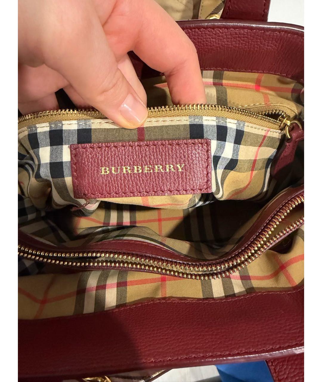 BURBERRY Бордовая кожаная сумка тоут, фото 5