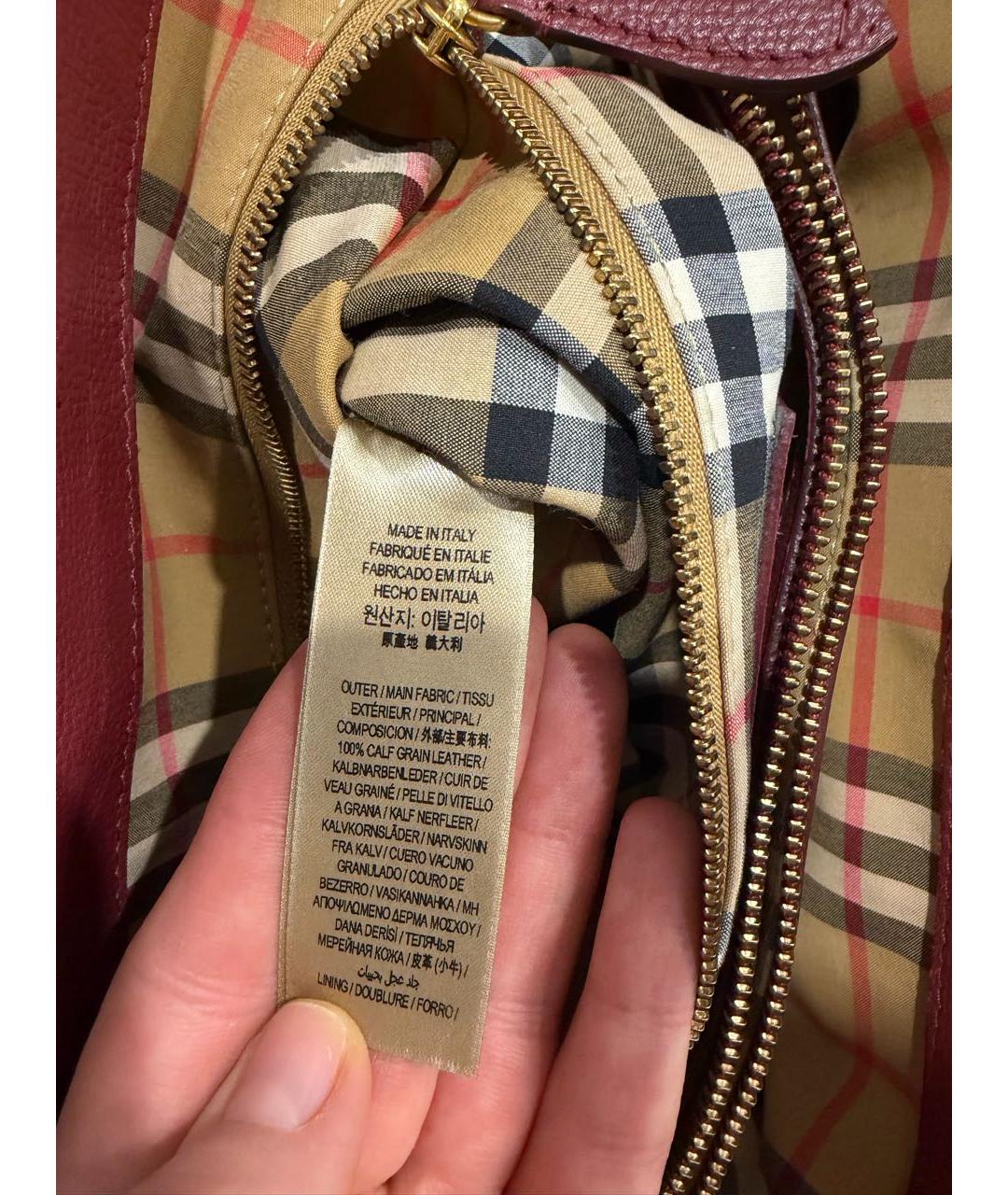 BURBERRY Бордовая кожаная сумка тоут, фото 6