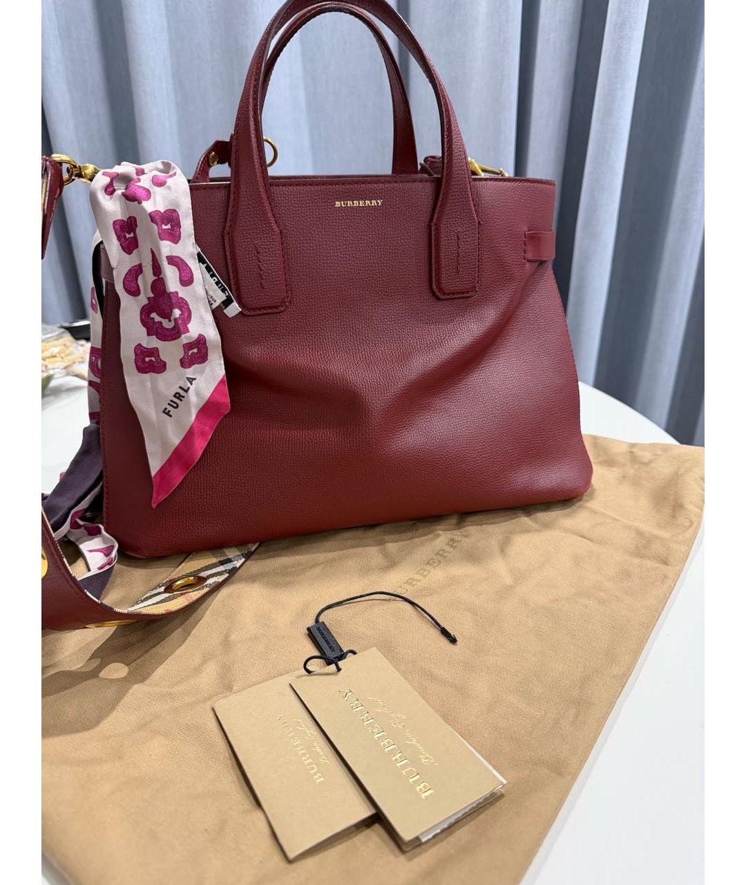 BURBERRY Бордовая кожаная сумка тоут, фото 7