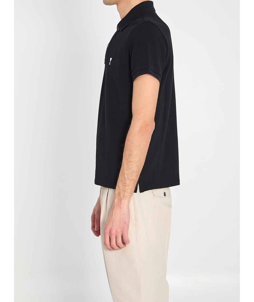 Ami Paris Черное хлопковое поло с коротким рукавом, фото 4