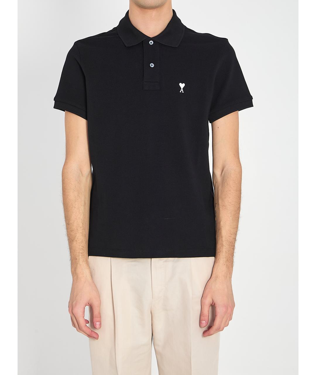 Ami Paris Черное хлопковое поло с коротким рукавом, фото 2