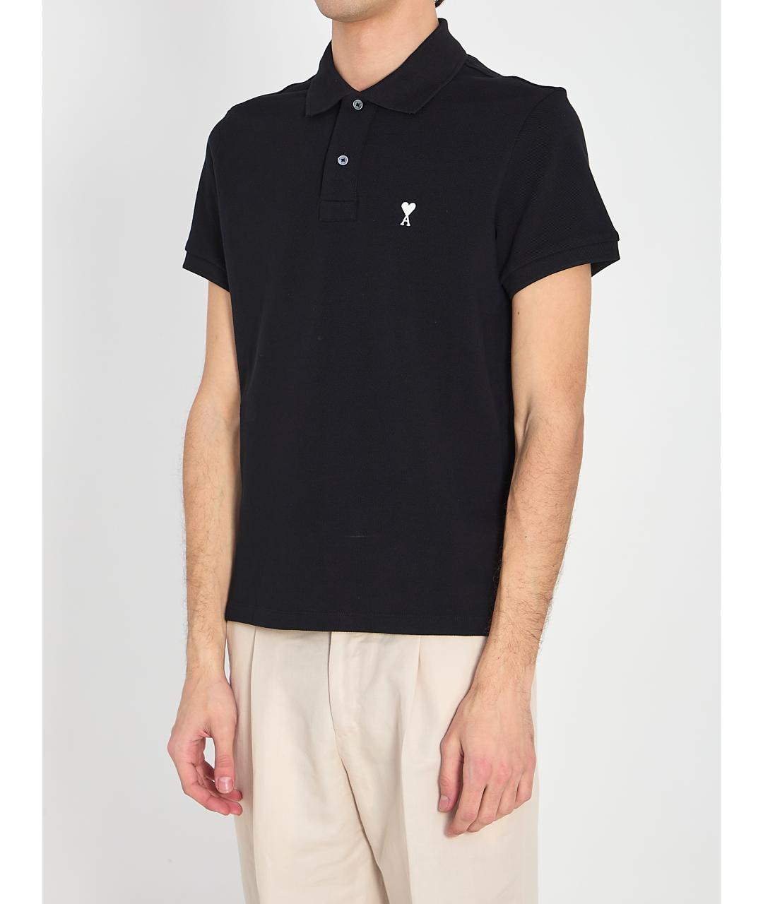 Ami Paris Черное хлопковое поло с коротким рукавом, фото 3