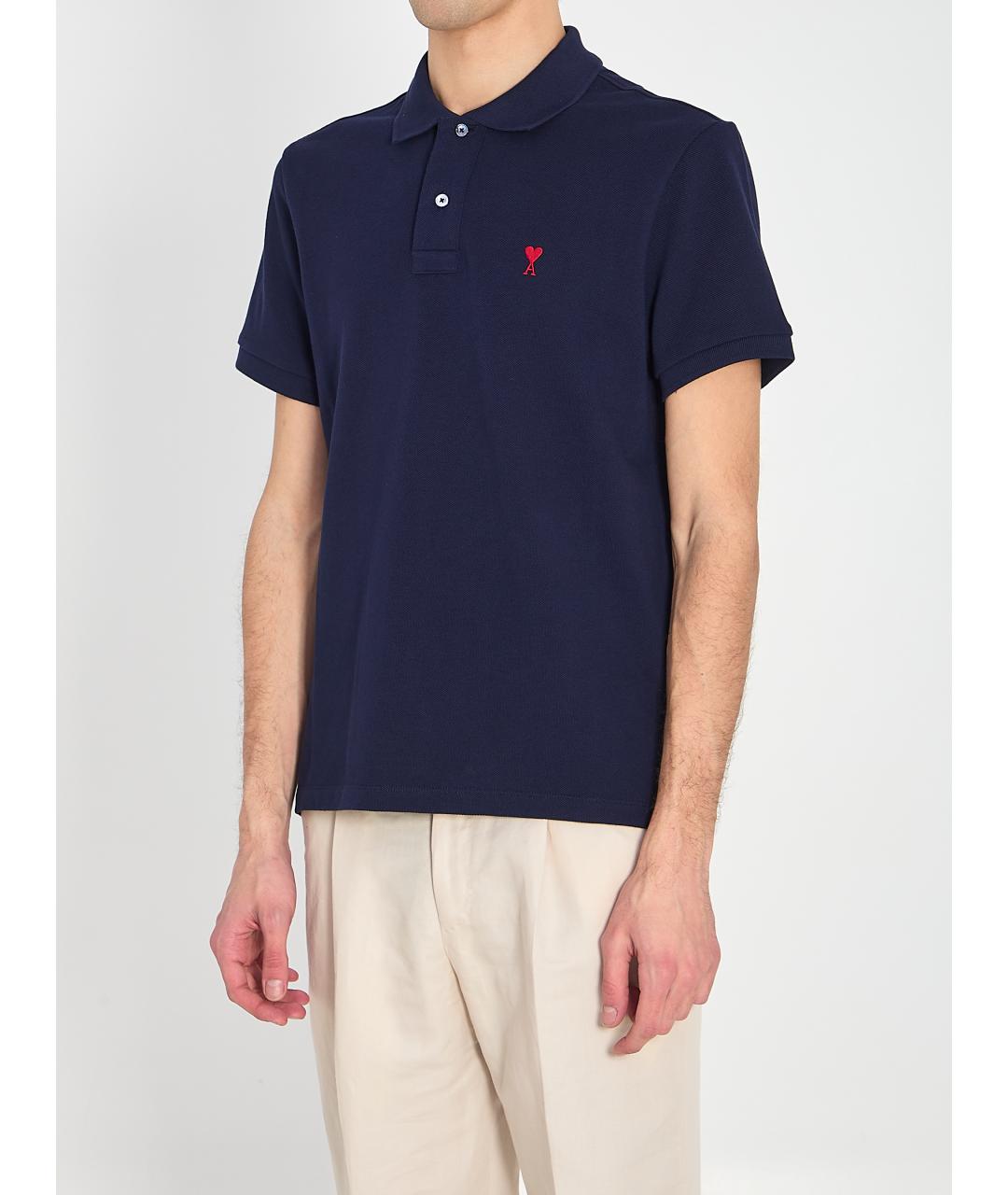 Ami Paris Синее хлопковое поло с коротким рукавом, фото 3