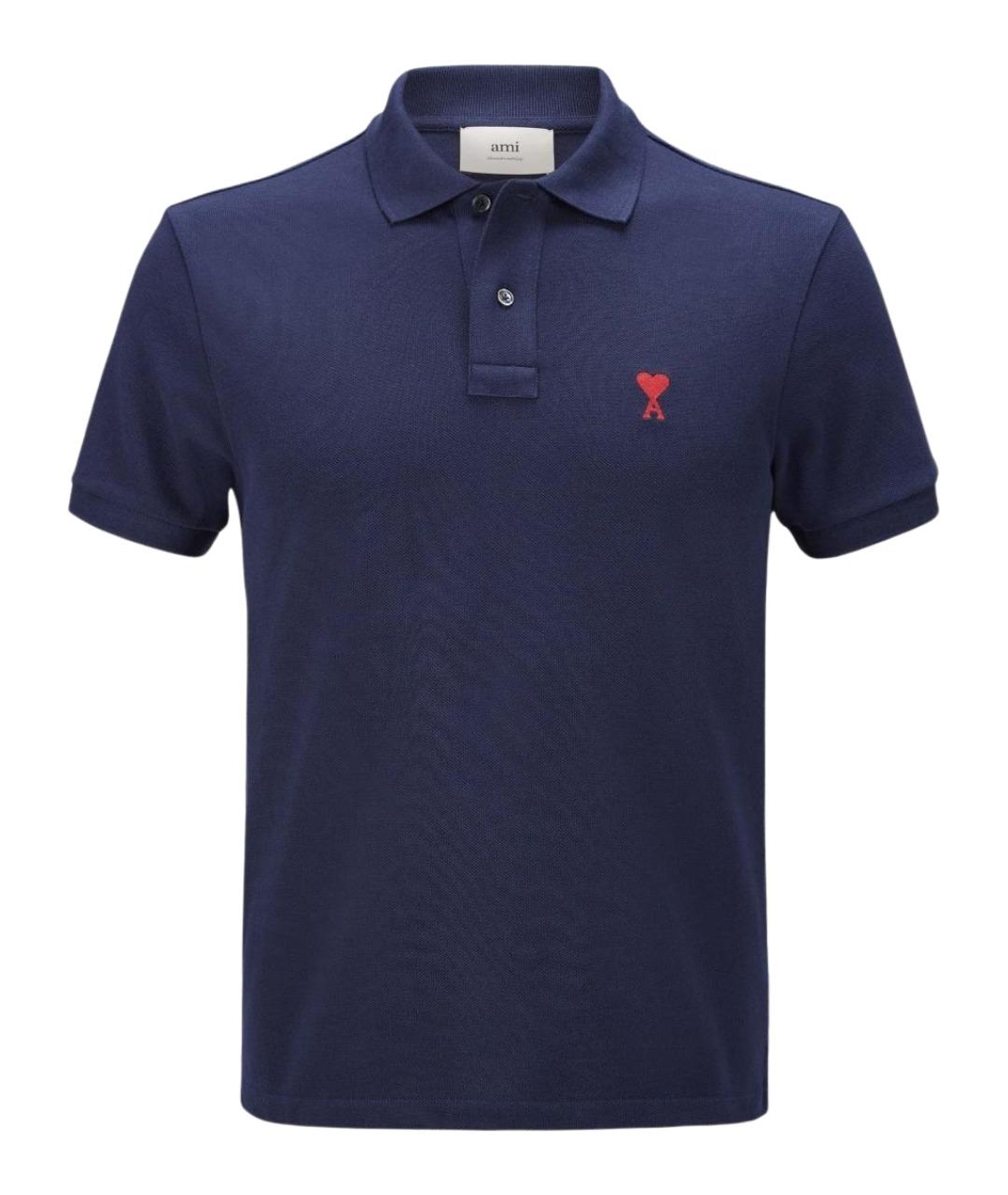 Ami Paris Синее хлопковое поло с коротким рукавом, фото 1