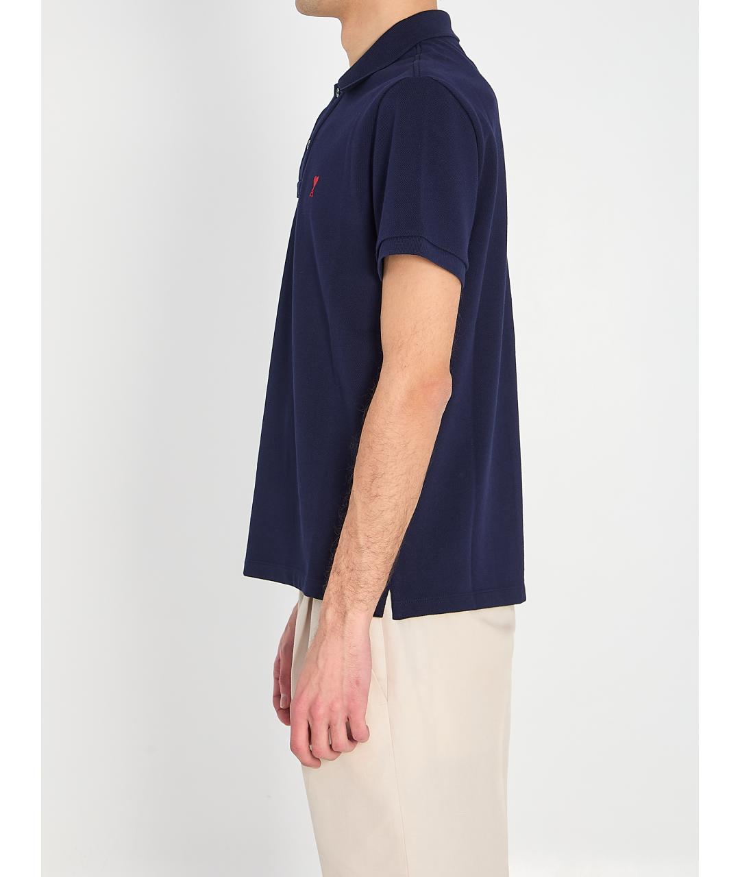 Ami Paris Синее хлопковое поло с коротким рукавом, фото 4