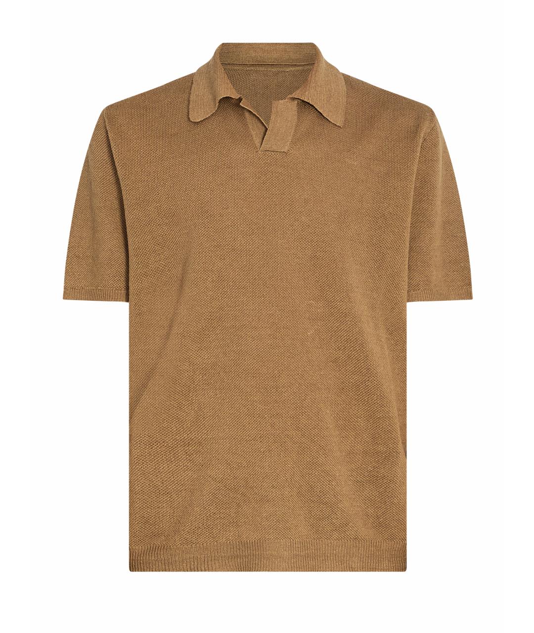 ROBERTO COLLINA Зеленые хлопко-леновое поло с коротким рукавом, фото 1