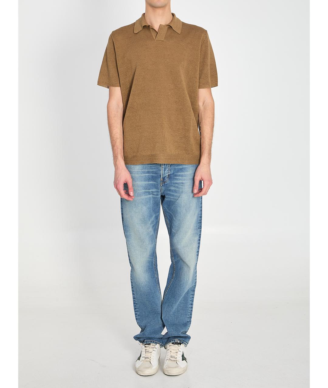 ROBERTO COLLINA Зеленые хлопко-леновое поло с коротким рукавом, фото 5