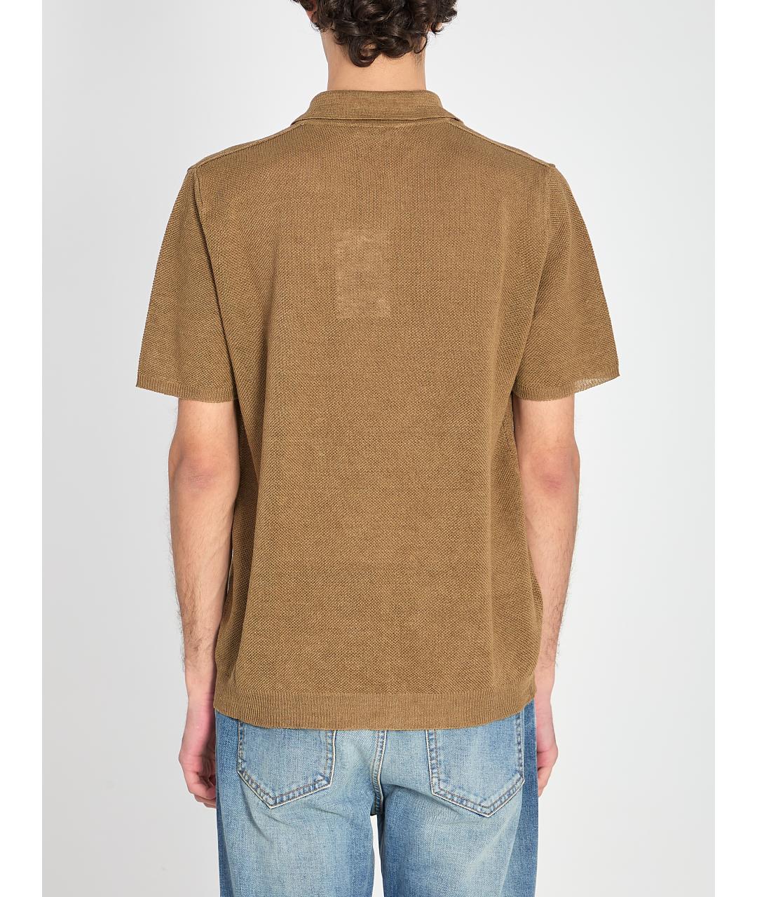 ROBERTO COLLINA Зеленые хлопко-леновое поло с коротким рукавом, фото 4