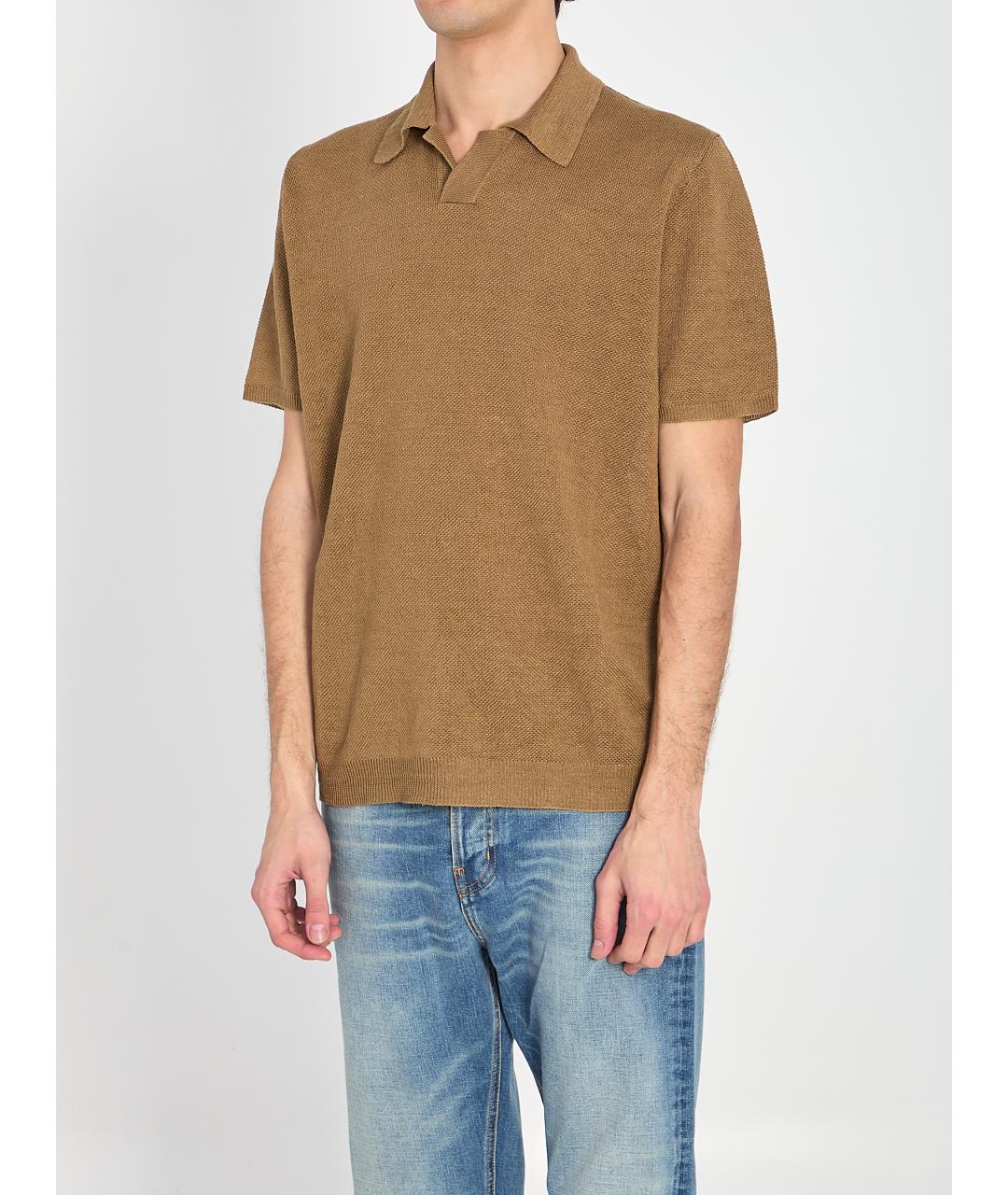 ROBERTO COLLINA Зеленые хлопко-леновое поло с коротким рукавом, фото 2