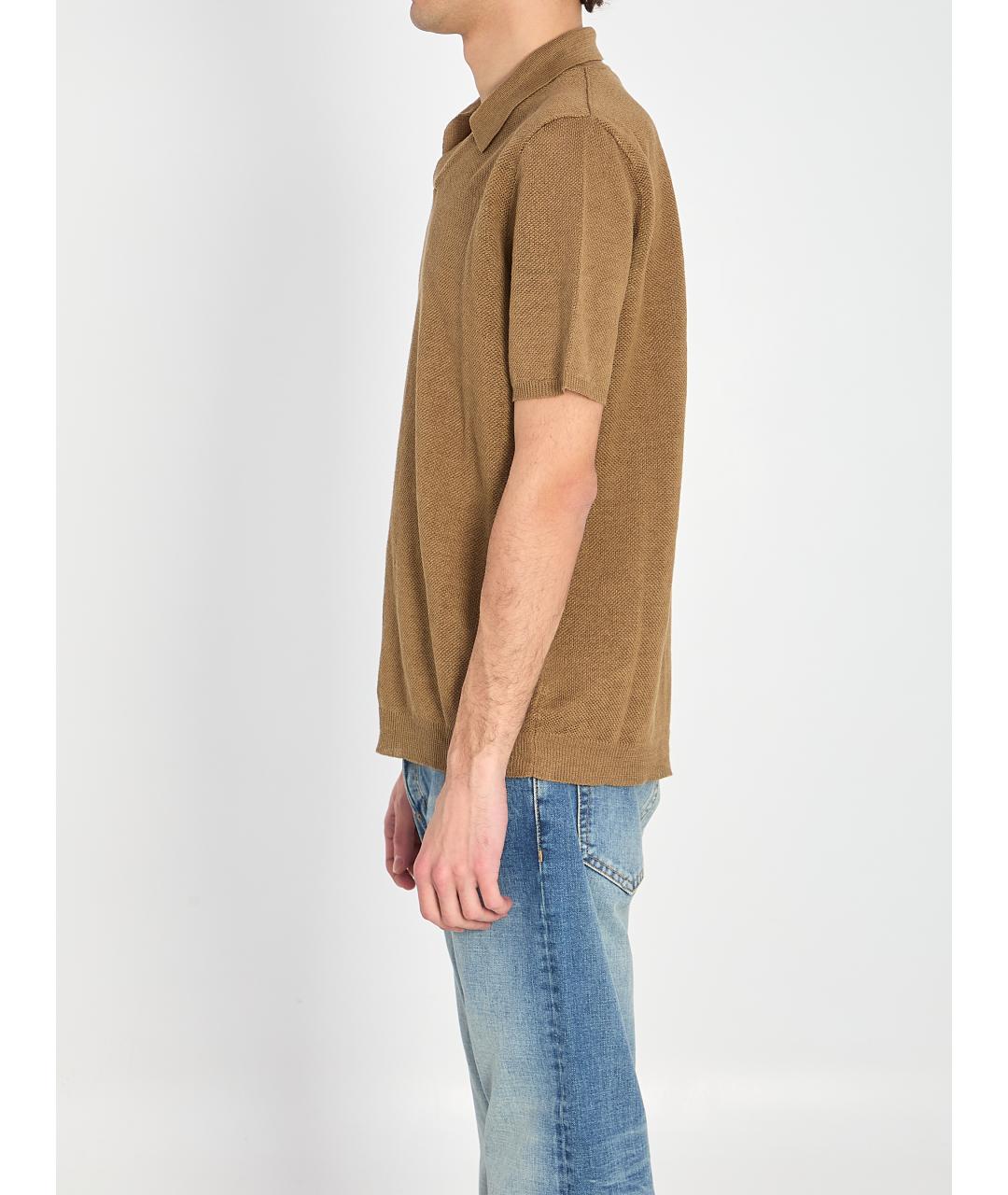 ROBERTO COLLINA Зеленые хлопко-леновое поло с коротким рукавом, фото 3