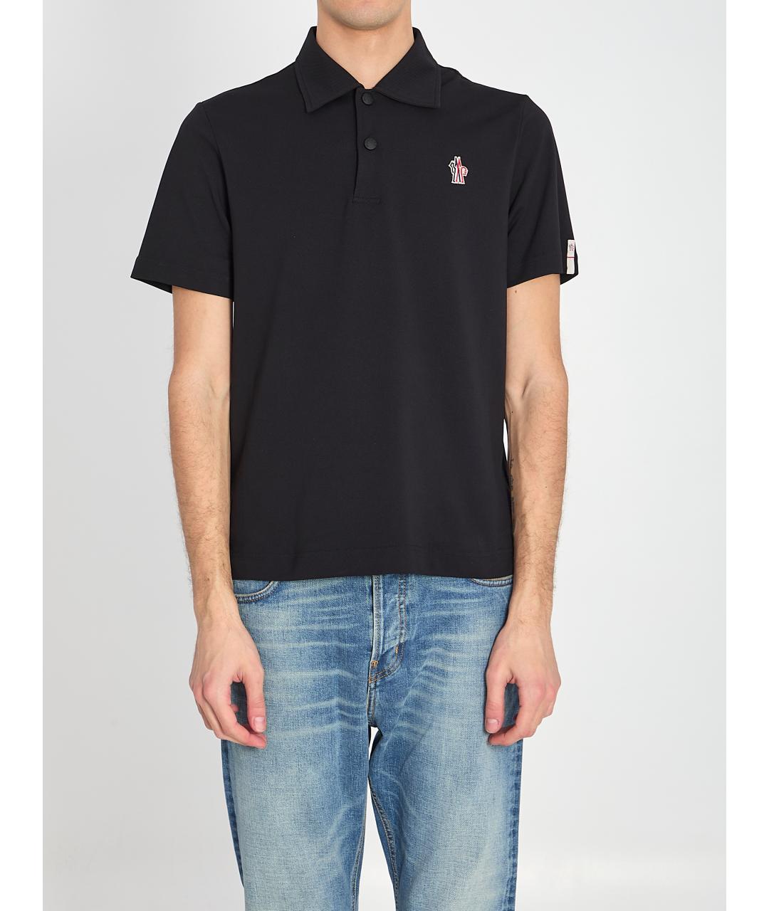 MONCLER GRENOBLE Черное поло с коротким рукавом, фото 2