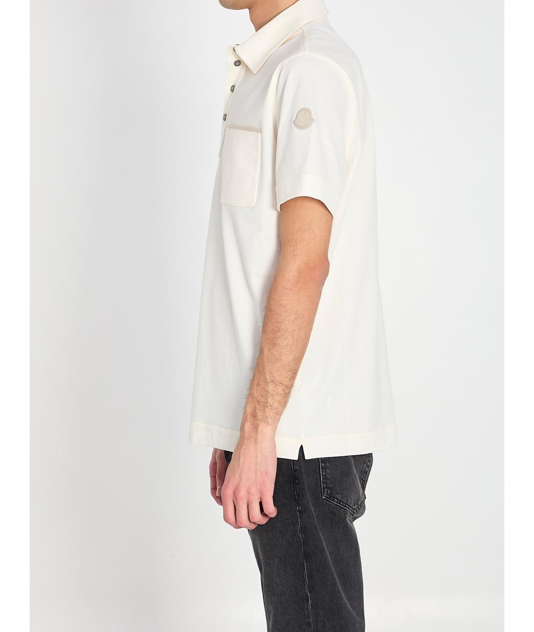 MONCLER Бежевое хлопковое поло с коротким рукавом, фото 3