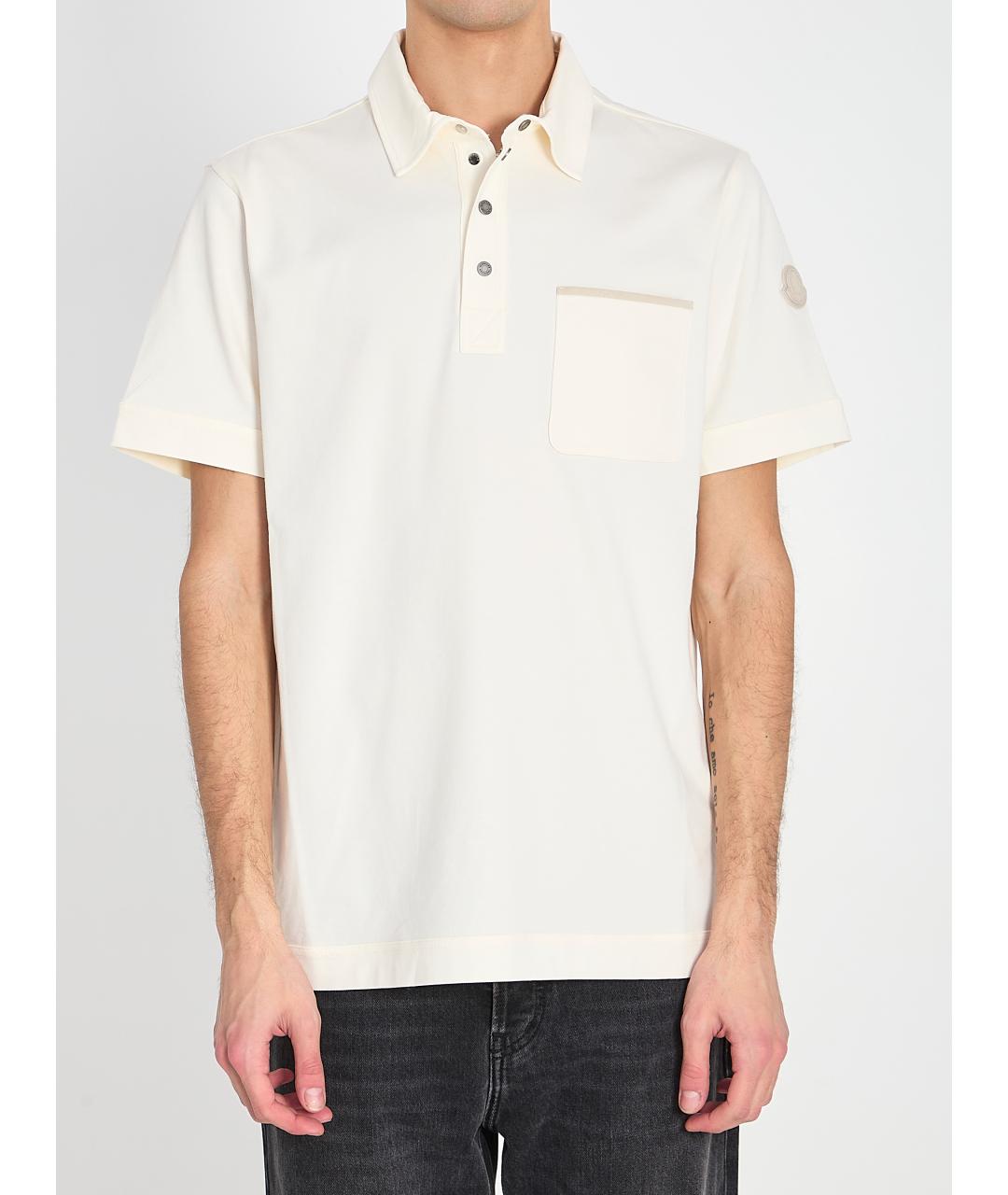 MONCLER Бежевое хлопковое поло с коротким рукавом, фото 6