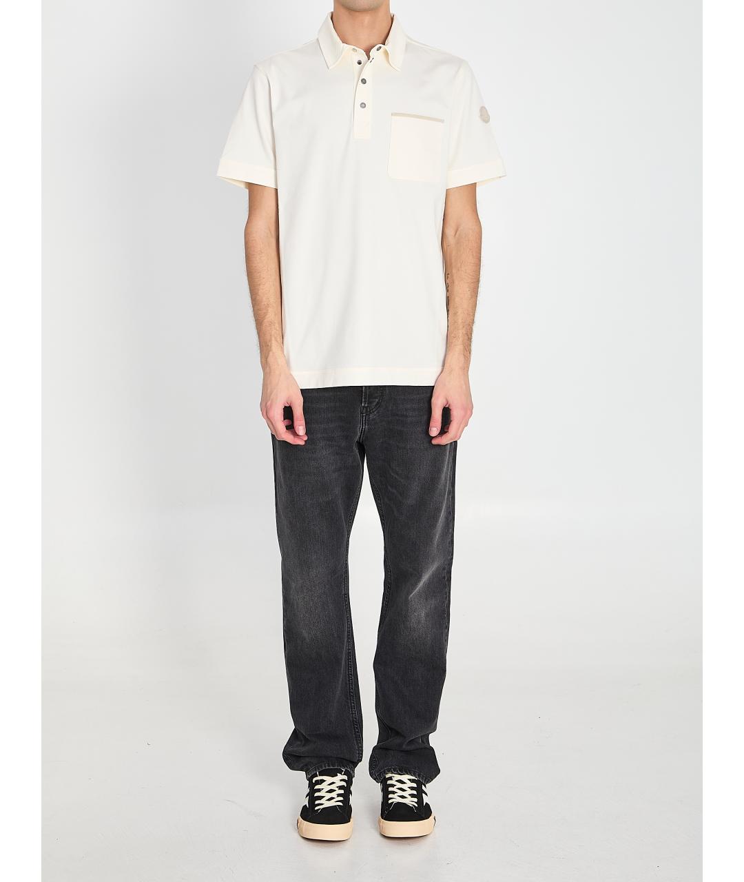 MONCLER Бежевое хлопковое поло с коротким рукавом, фото 5